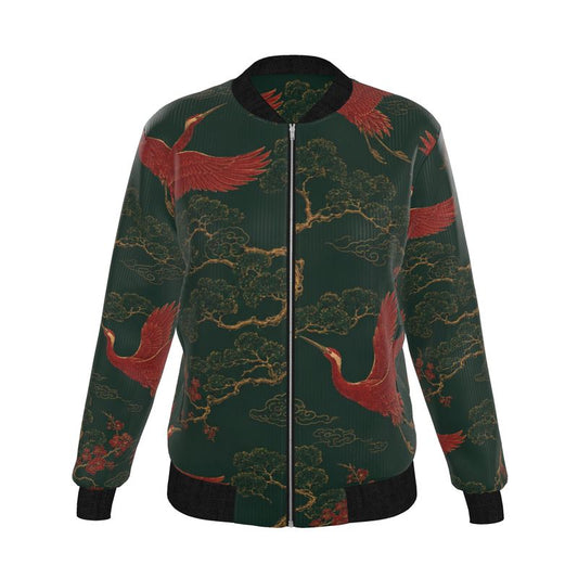 Reversible Women’s Bomber Jacket “Crimson Crane”