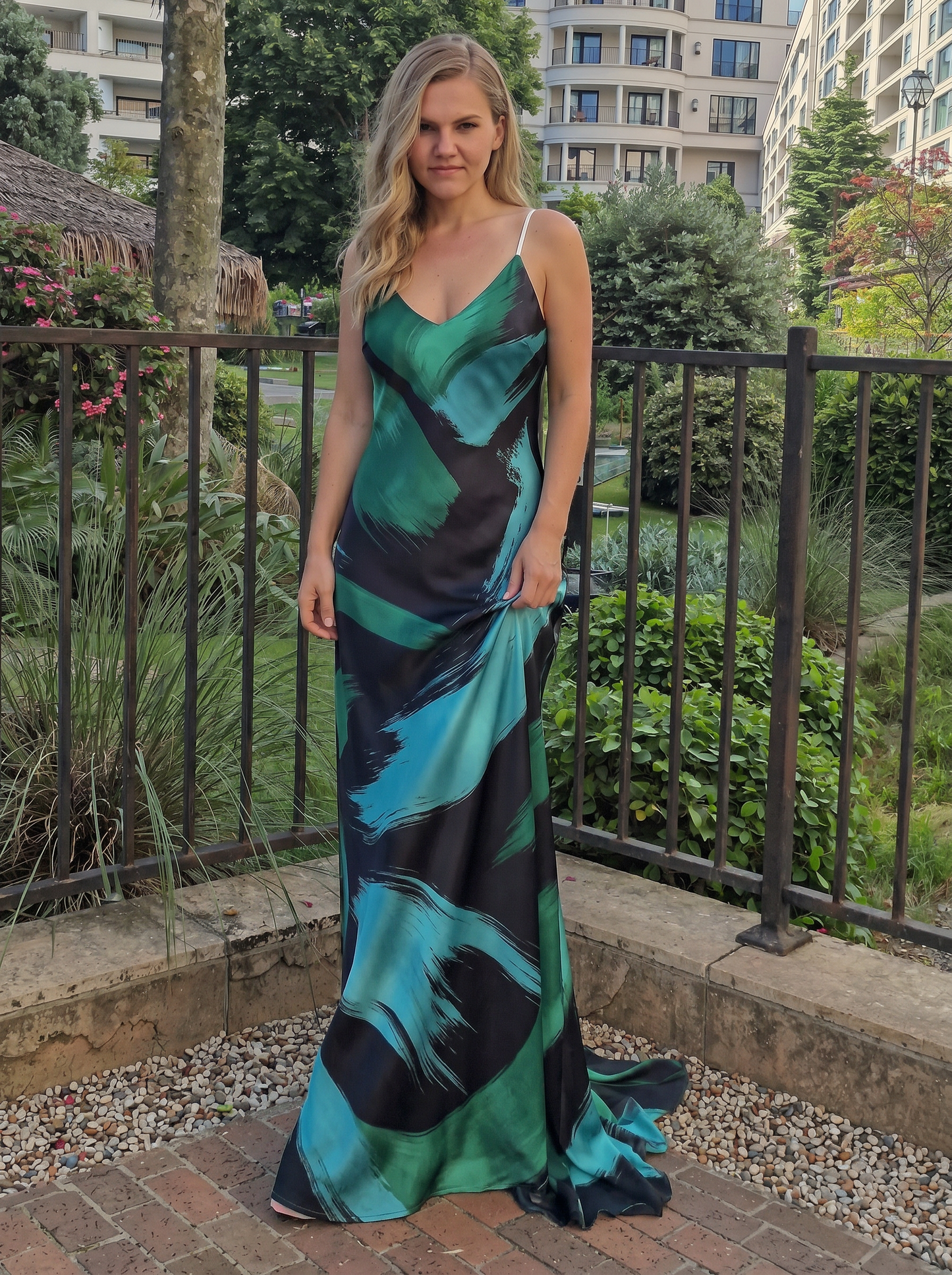 Designer Sophia Slip Dress "Green Velvet"