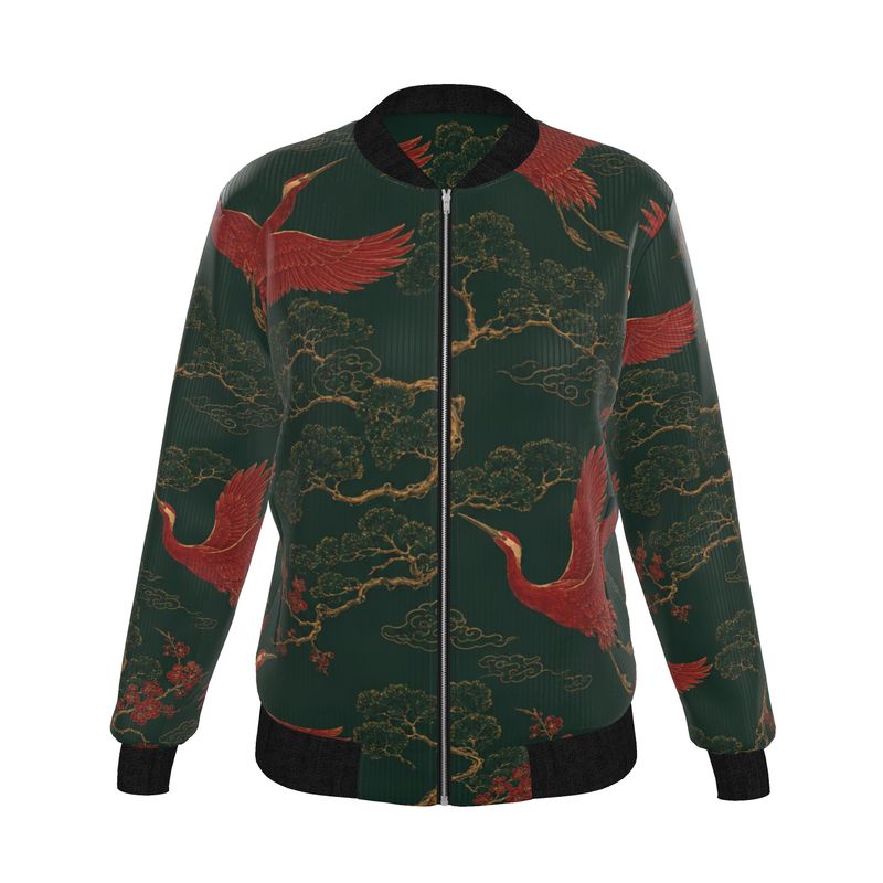 Reversible Women’s Bomber Jacket “Crimson Crane”