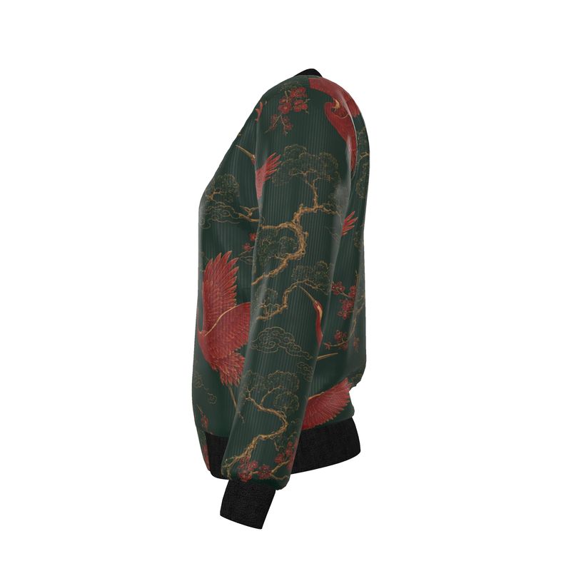 Reversible Women’s Bomber Jacket “Crimson Crane”