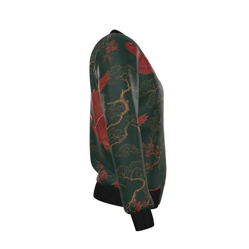 Reversible Women’s Bomber Jacket “Crimson Crane”