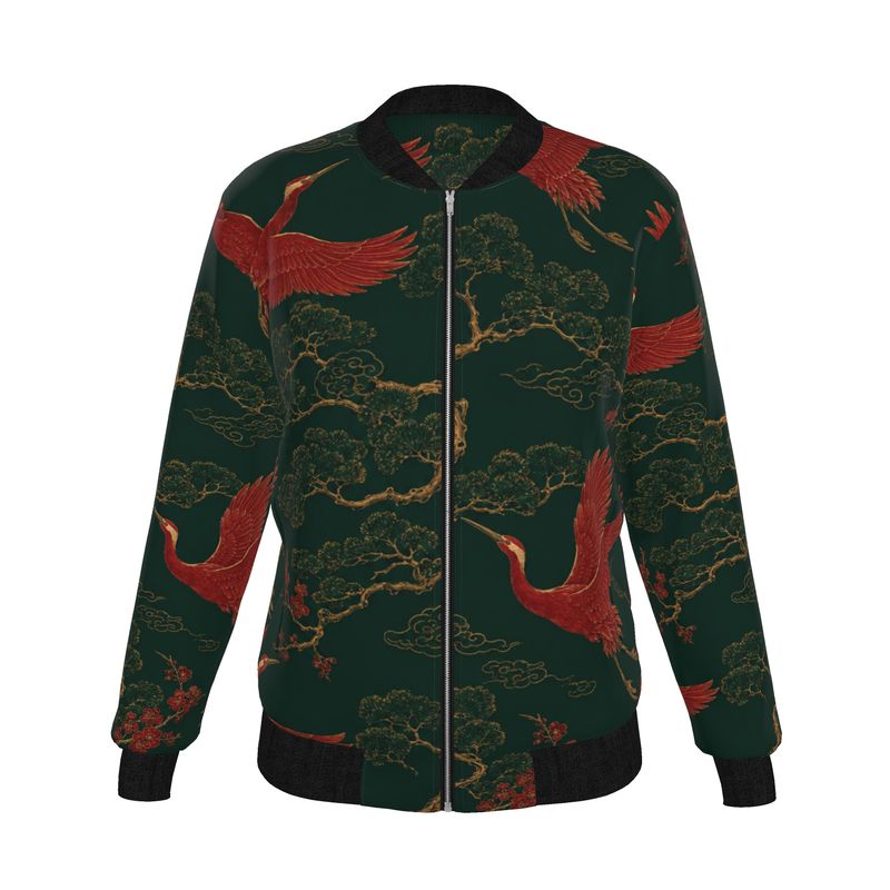Reversible Women’s Bomber Jacket “Crimson Crane”