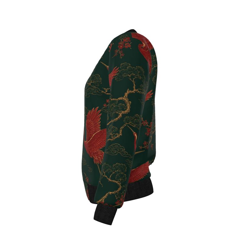 Reversible Women’s Bomber Jacket “Crimson Crane”
