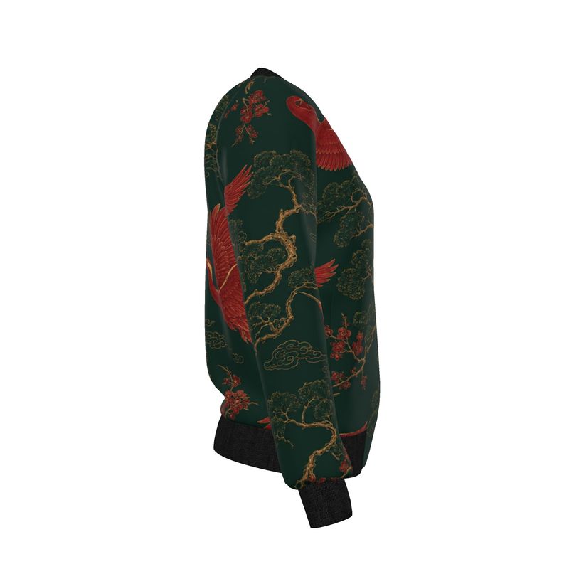 Reversible Women’s Bomber Jacket “Crimson Crane”