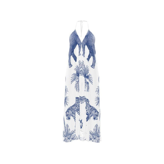 Halterneck Backless Dress “Azure Safari”