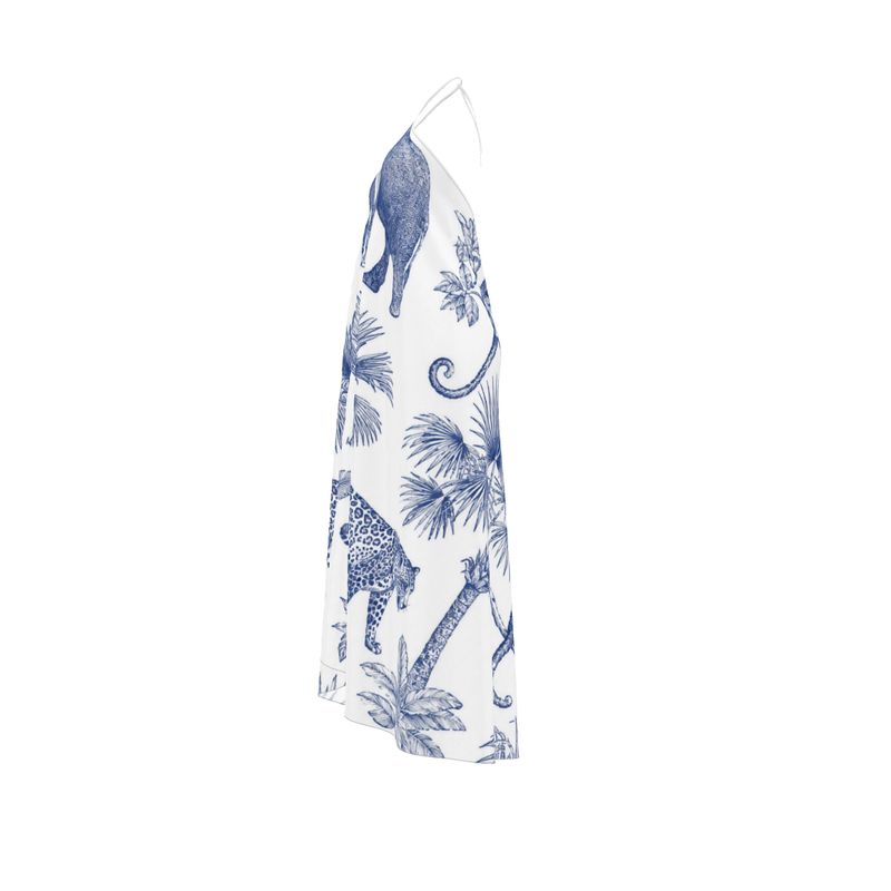 Halterneck Backless Dress “Azure Safari”