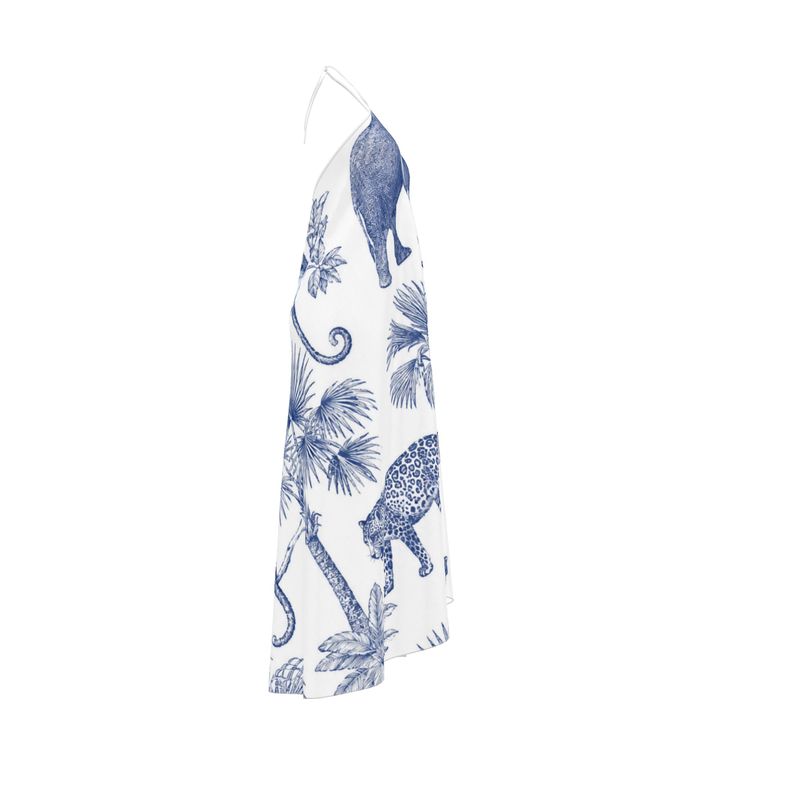 Halterneck Backless Dress “Azure Safari”