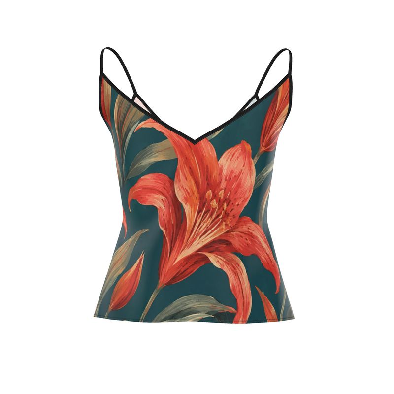 Strappy Camisole "Crimson Bloom"