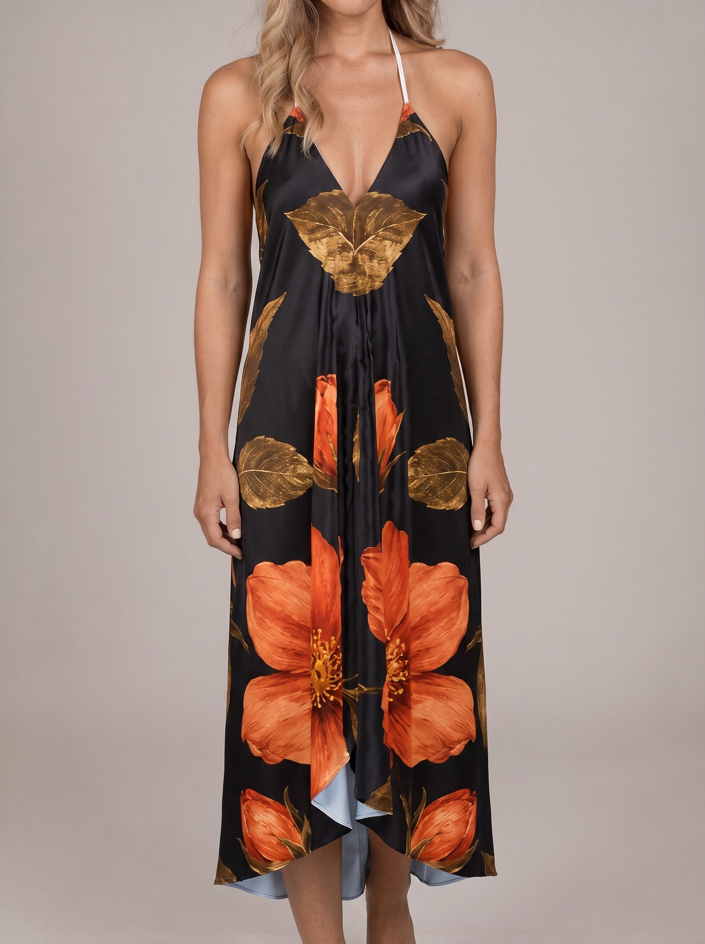 Halterneck Backless Dress “Midnight Bloom”