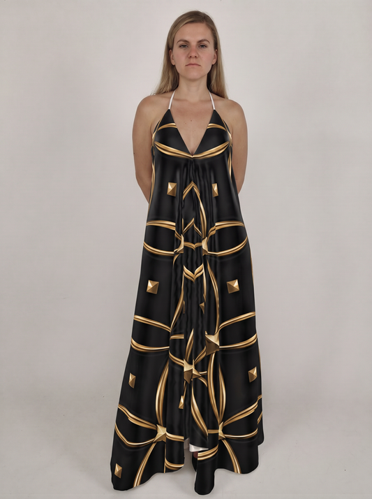 Halterneck Backless Dress “Golden Nocturne”