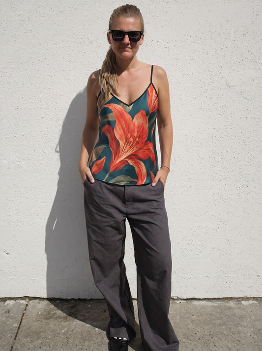 Strappy Camisole "Crimson Bloom"