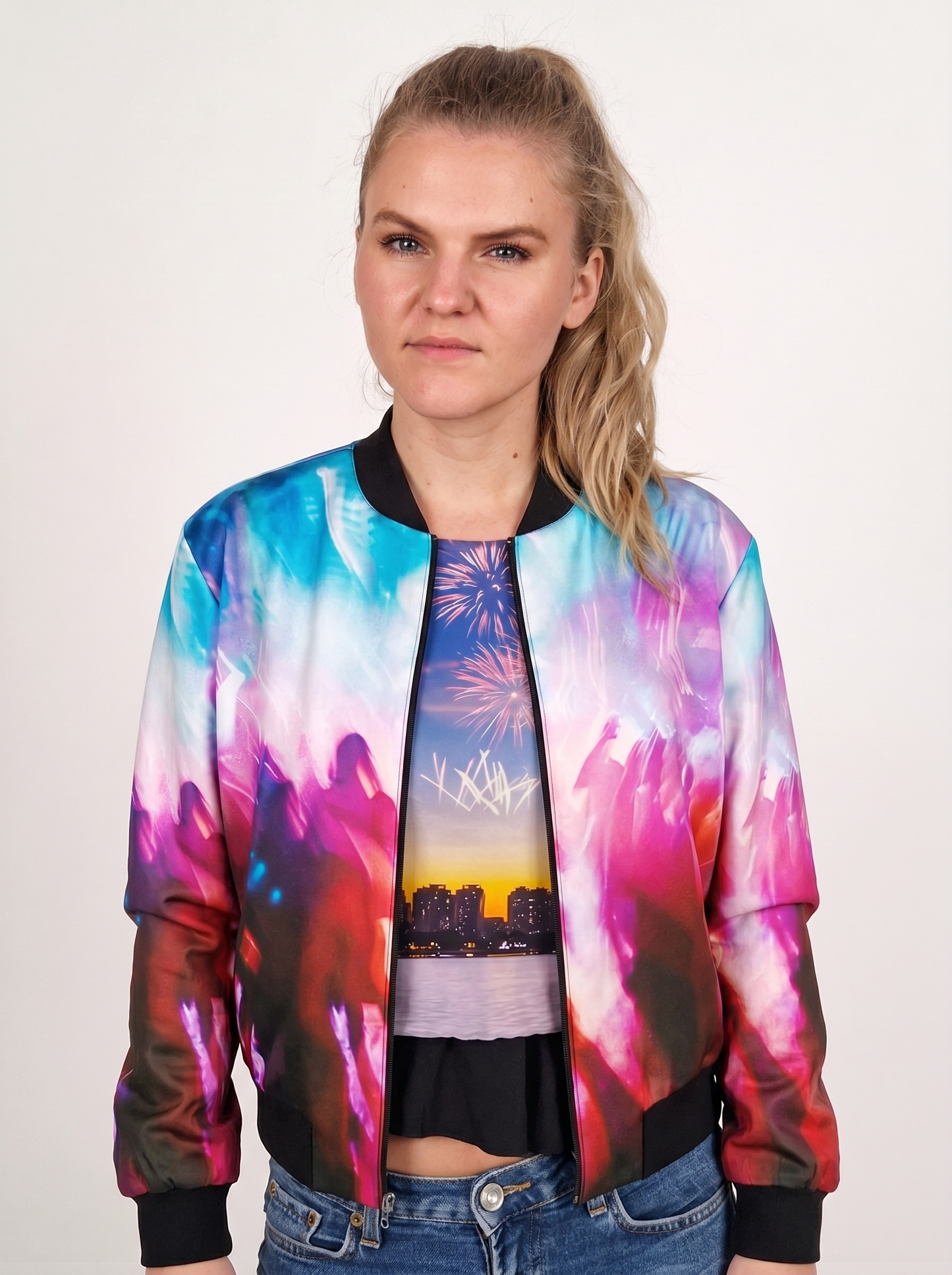 Reversible Women’s Bomber Jacket – Neon Skyline